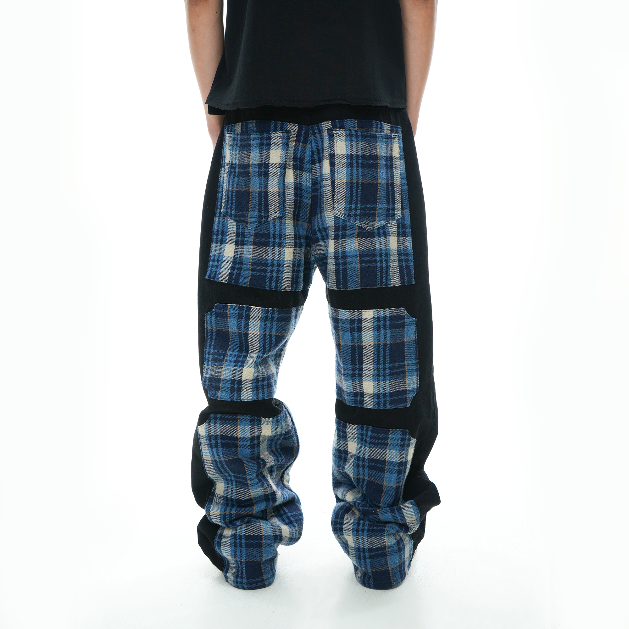 VINKID Plaid Paneled Wide-Leg Jeans-Jeans-S / 31"-Free Shipping Leatheretro