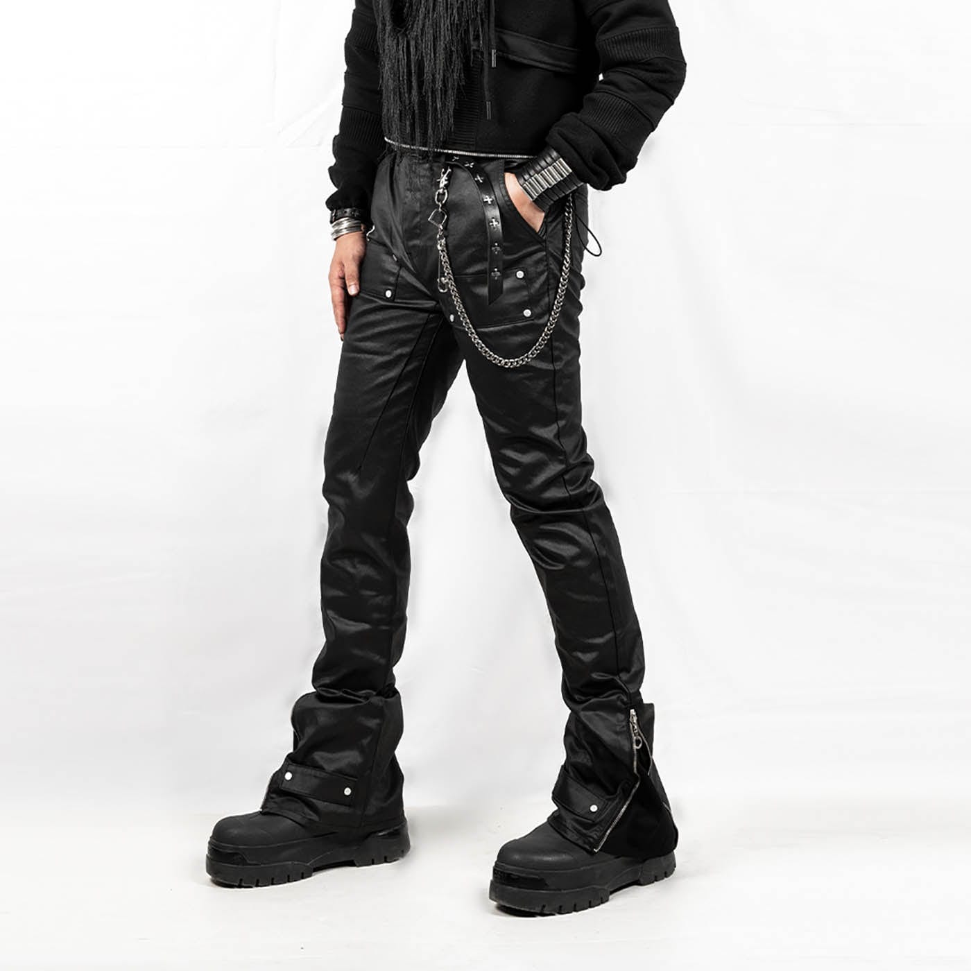 INSIDE OUT Rivet Patchwork Zippered Pants-Pants-S-Free Shipping Leatheretro