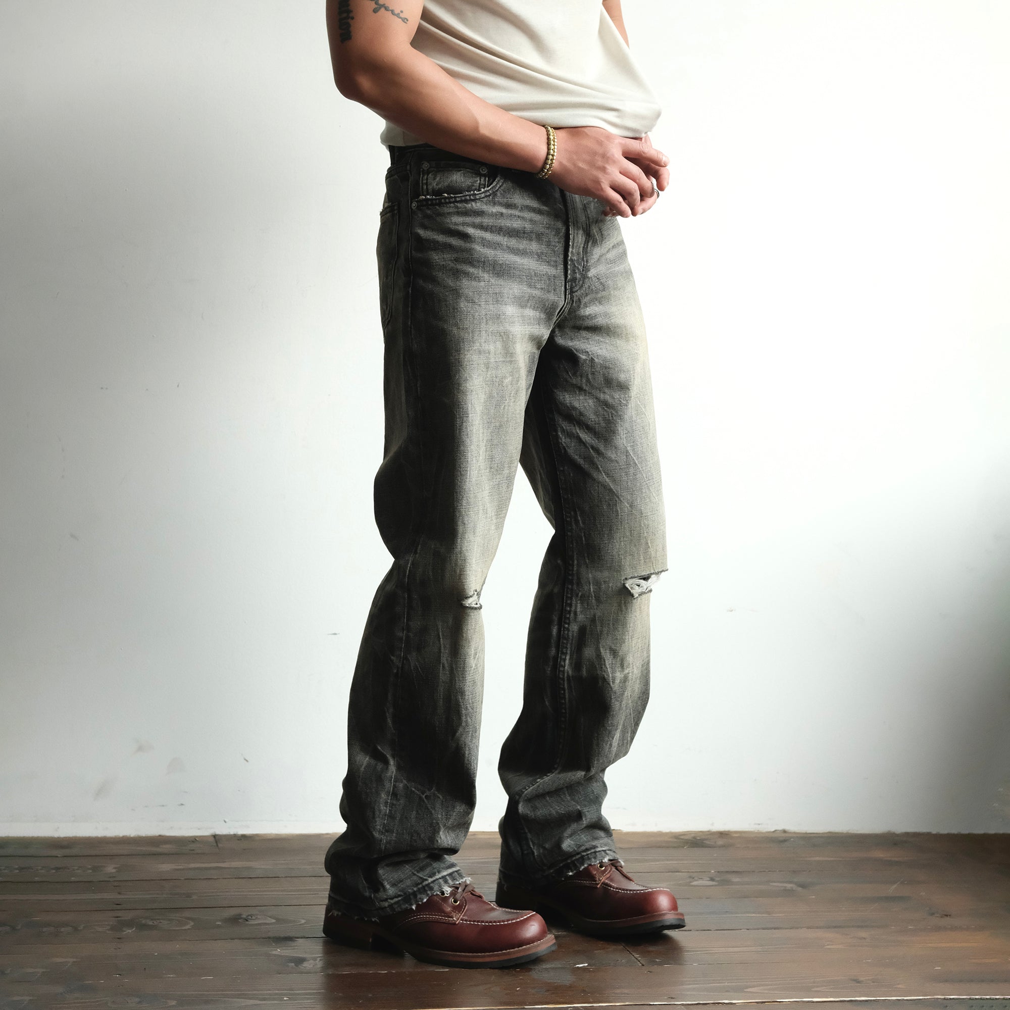NEIGBORL Wash Distressed Loose-Fit Jeans Black-Jeans-S (Preorder)-Free Shipping Leatheretro