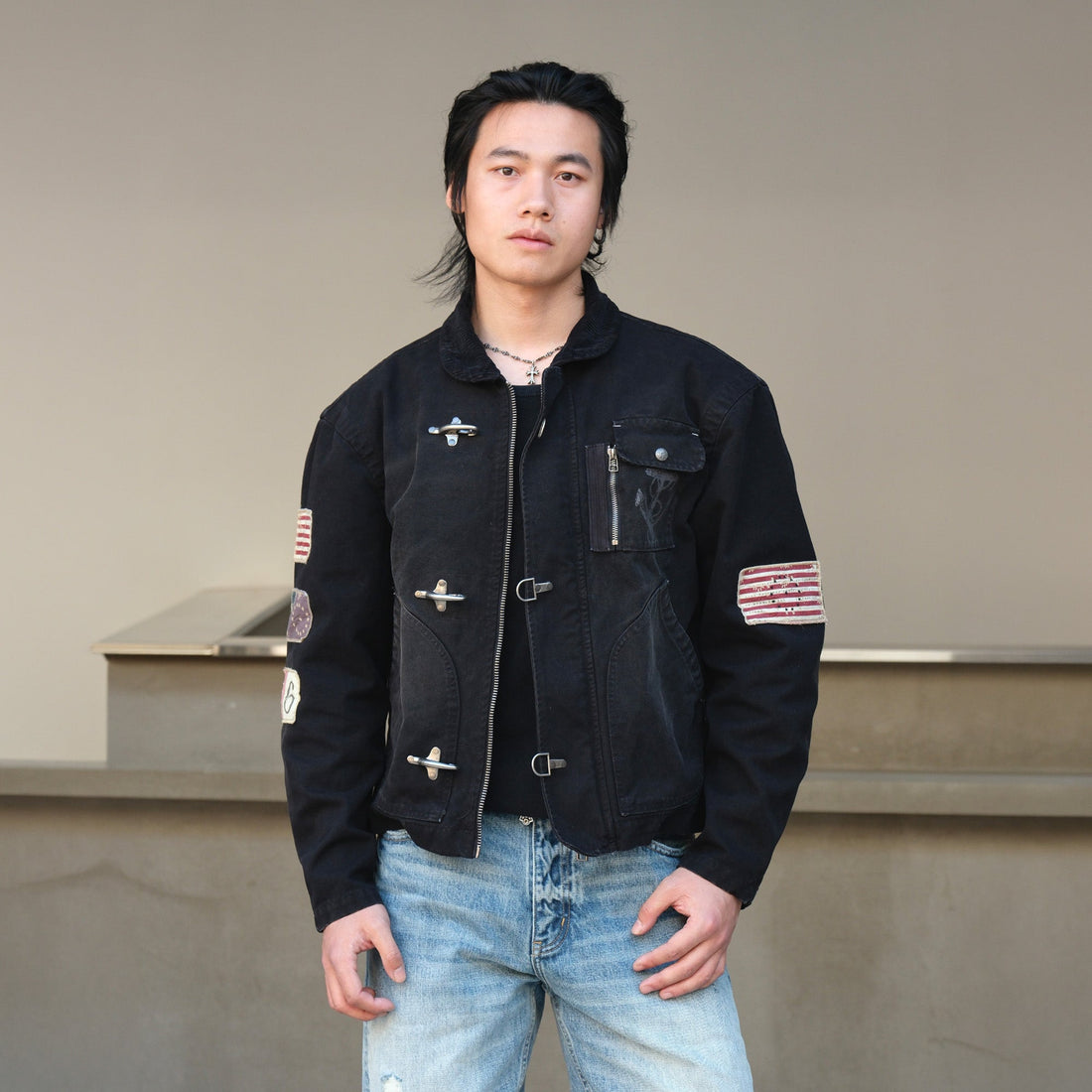 NEIGBORL Distressed Flight-Buckle Workwear Jacket-Jacket-S-Blue-Free Shipping Leatheretro