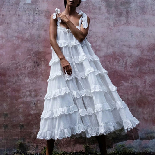 Designed Luxury Cotton Summer Beach Dresses-Dresses-White-One Size-Free Shipping Leatheretro