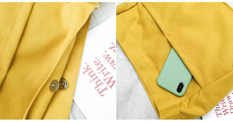 Solid Color Casual Canvas Tote Bag for Women-Yellow-Free Shipping Leatheretro