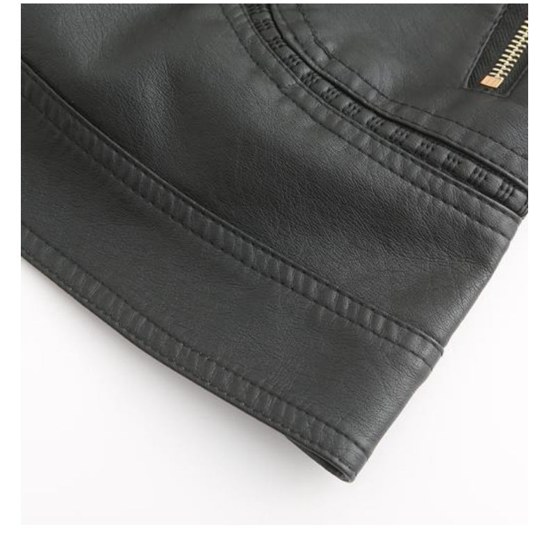 Women's Stand Collar Faux Leather Jacket-black-S-Free Shipping Leatheretro