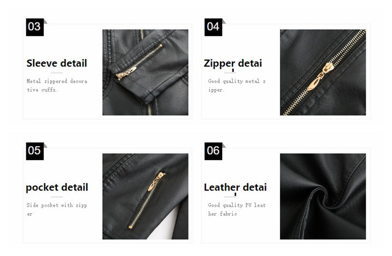 Women's Stand Collar Faux Leather Jacket-black-S-Free Shipping Leatheretro