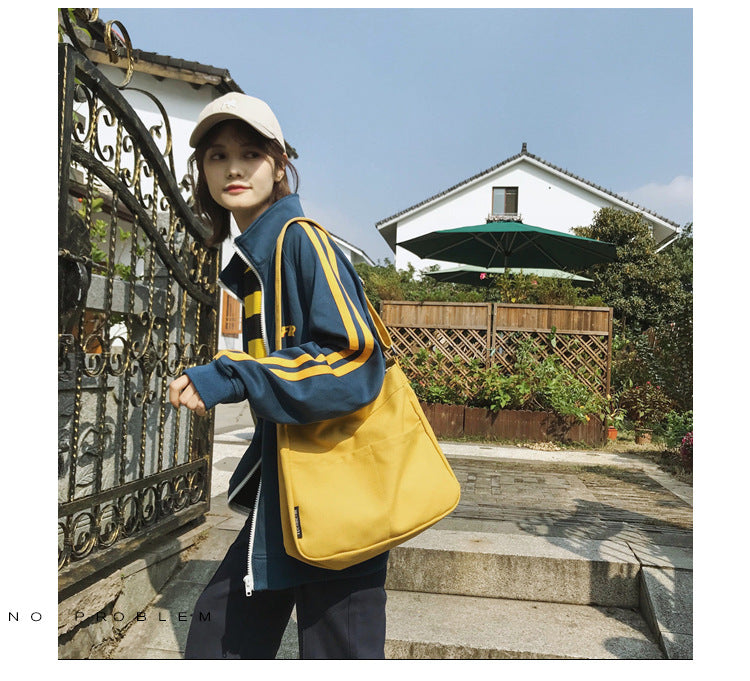 Solid Color Casual Canvas Tote Bag for Women-Yellow-Free Shipping Leatheretro