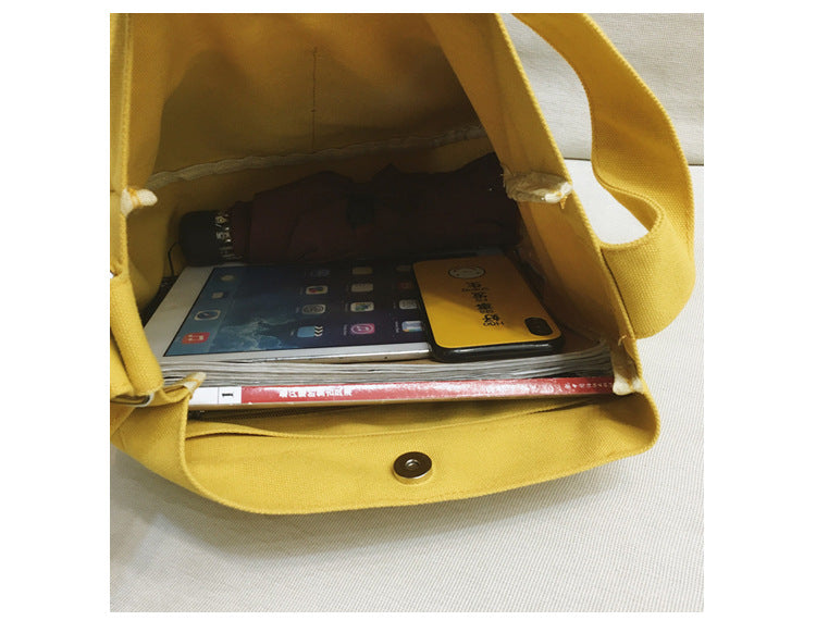 Solid Color Casual Canvas Tote Bag for Women-Yellow-Free Shipping Leatheretro