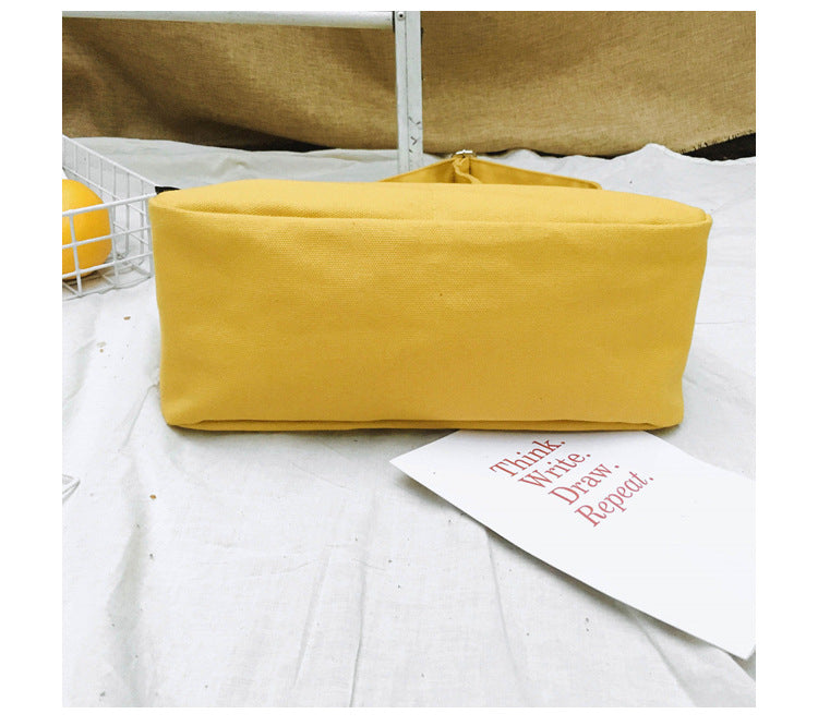 Solid Color Casual Canvas Tote Bag for Women-Yellow-Free Shipping Leatheretro