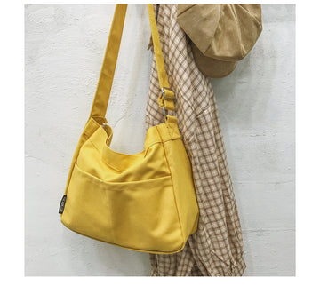 Solid Color Casual Canvas Tote Bag for Women-Yellow-Free Shipping Leatheretro