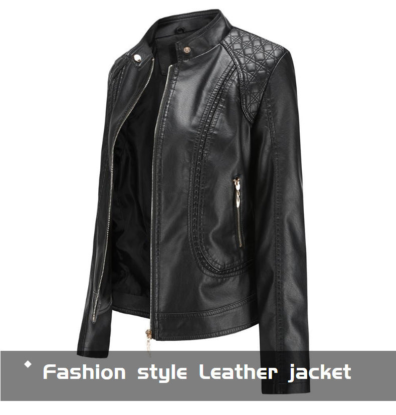 Women's Stand Collar Faux Leather Jacket-black-S-Free Shipping Leatheretro