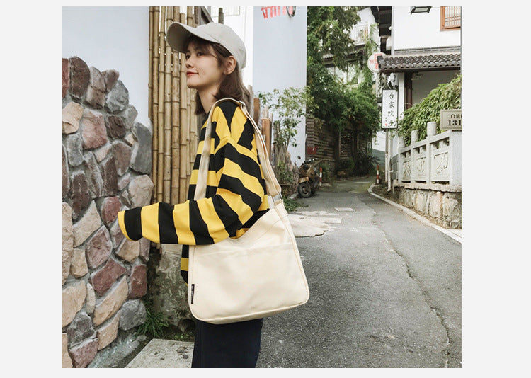 Solid Color Casual Canvas Tote Bag for Women-Yellow-Free Shipping Leatheretro