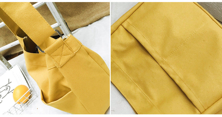 Solid Color Casual Canvas Tote Bag for Women-Yellow-Free Shipping Leatheretro
