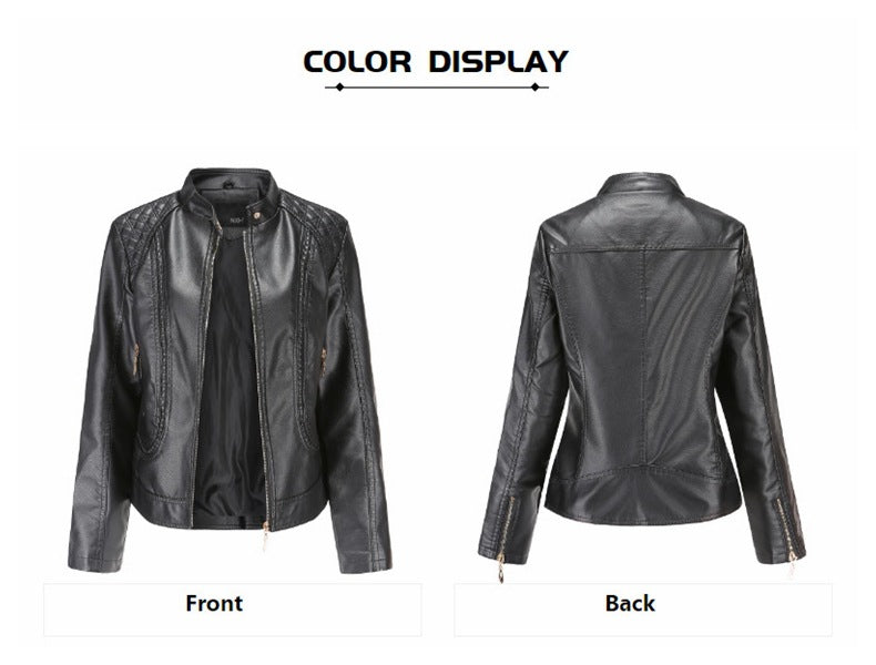 Women's Stand Collar Faux Leather Jacket-black-S-Free Shipping Leatheretro