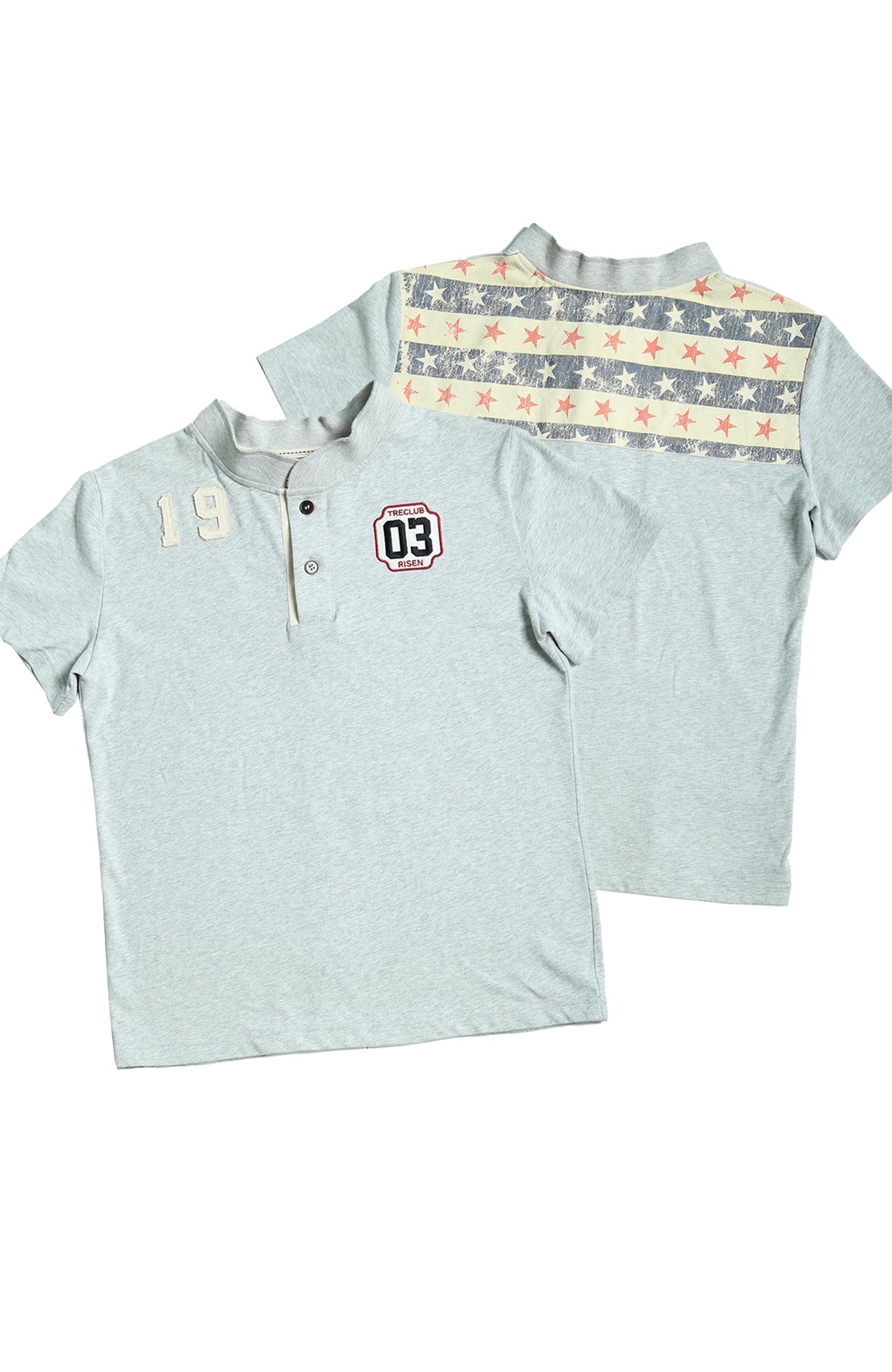 TRECLUB Retro Star Stripe Stand-Collar Polo T-Shirt-T Shirt-S (preorder)-Free Shipping Leatheretro