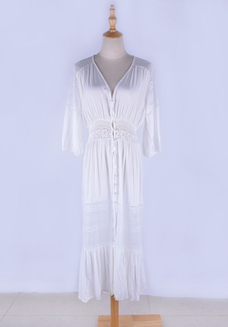 Sexy Cotton Summer Holiday Kimono Cover Up Dresses-White-One Size-Free Shipping Leatheretro