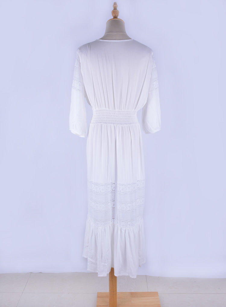 Sexy Cotton Summer Holiday Kimono Cover Up Dresses-White-One Size-Free Shipping Leatheretro