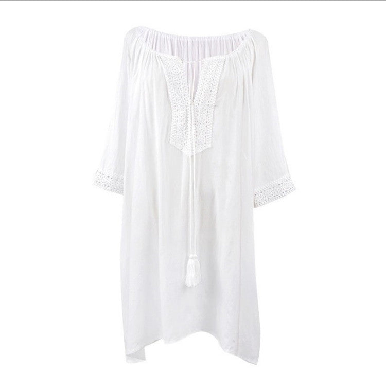 Casual Lace Design Summer Holiday Bikini Cover Ups-White-One Size-Free Shipping Leatheretro