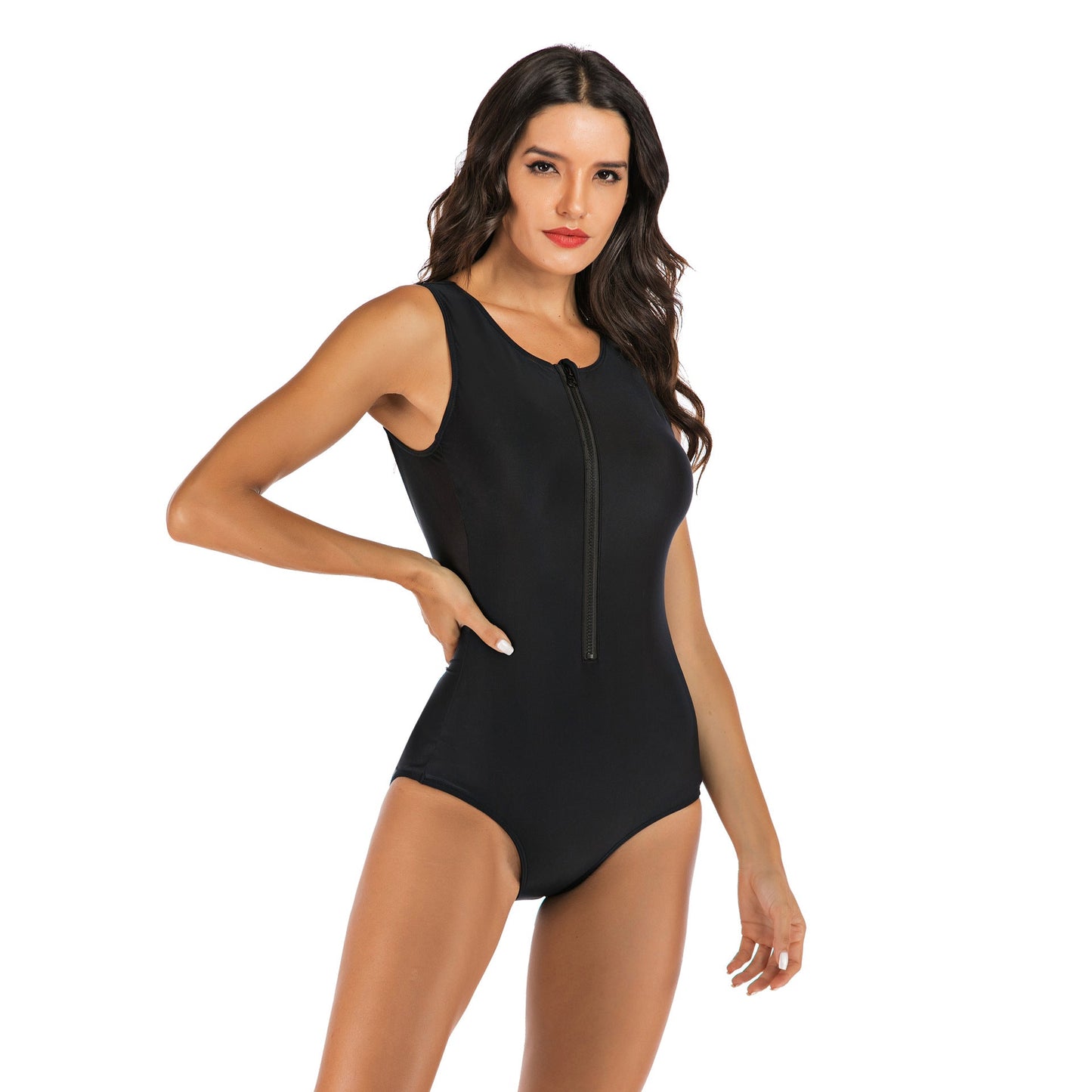 Black Sleeves Women One Piece Swimsuits-Swimwear-Black-S-Free Shipping Leatheretro