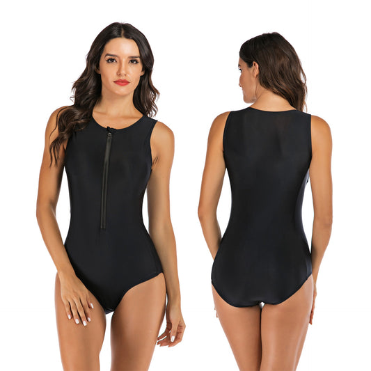 Black Sleeves Women One Piece Swimsuits-Swimwear-Black-S-Free Shipping Leatheretro