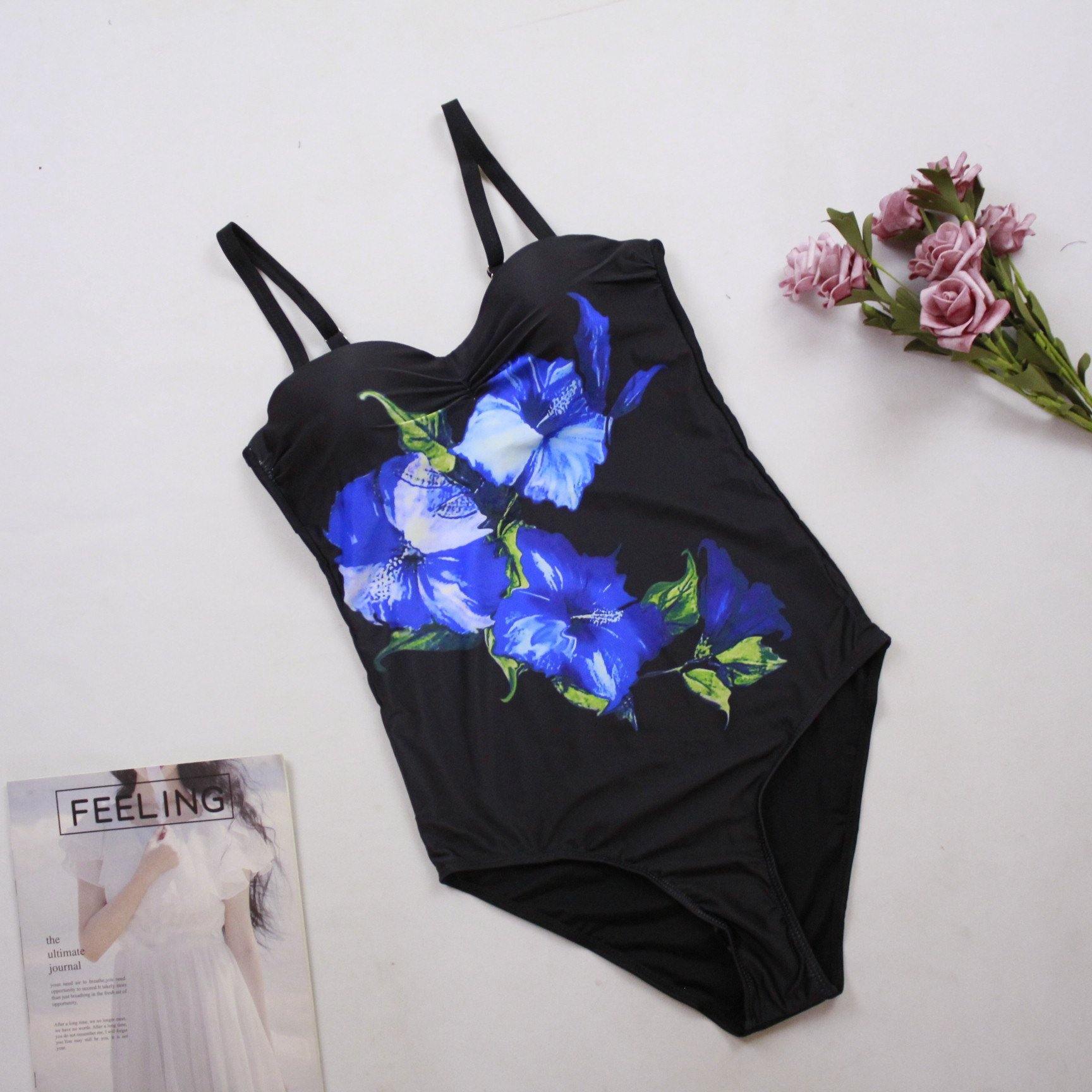 Women Blue Floral Print Sexy Bikini Swimwear-Women Swimweart-Blue-S-Free Shipping Leatheretro