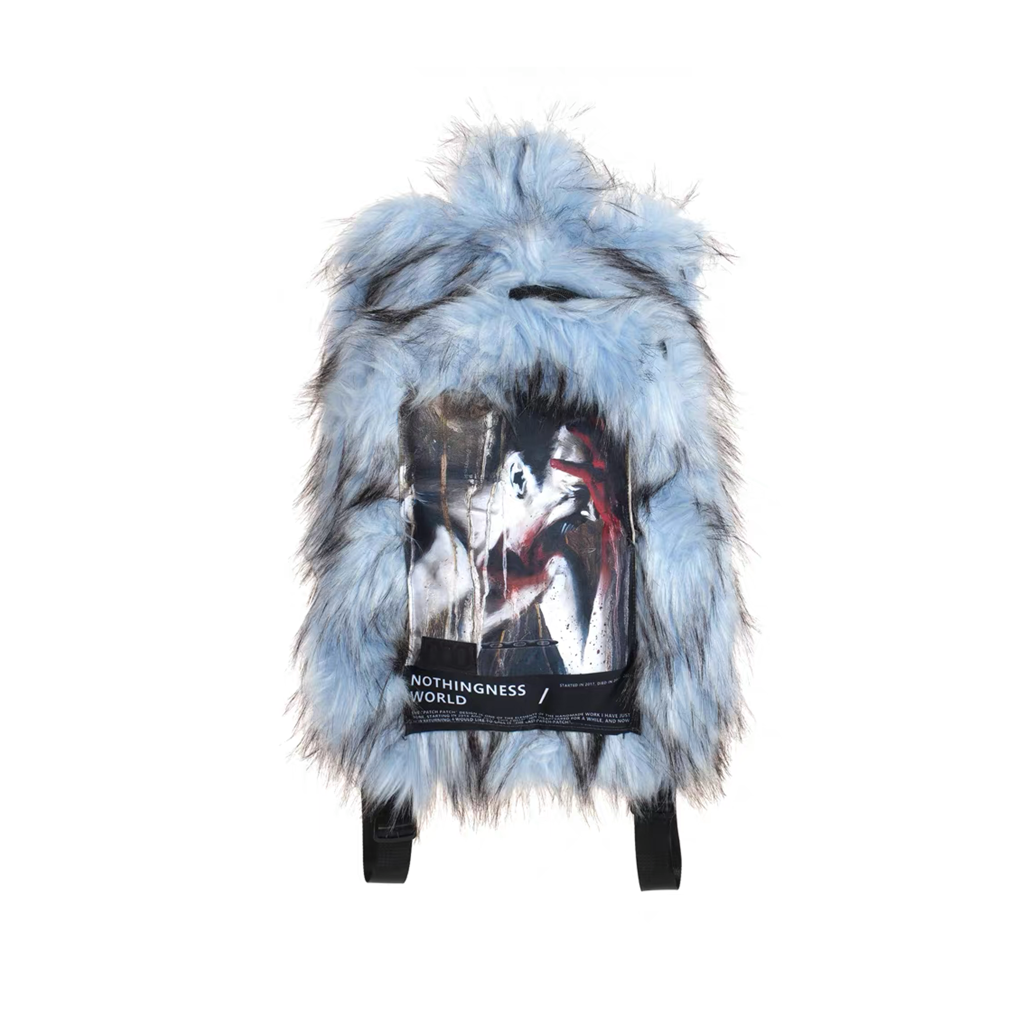 NOTHINGNESS WORLD Shaggy Faux Fur Graphic-Patch Backpack-Bag-Blue (Preorder)-Free Shipping Leatheretro