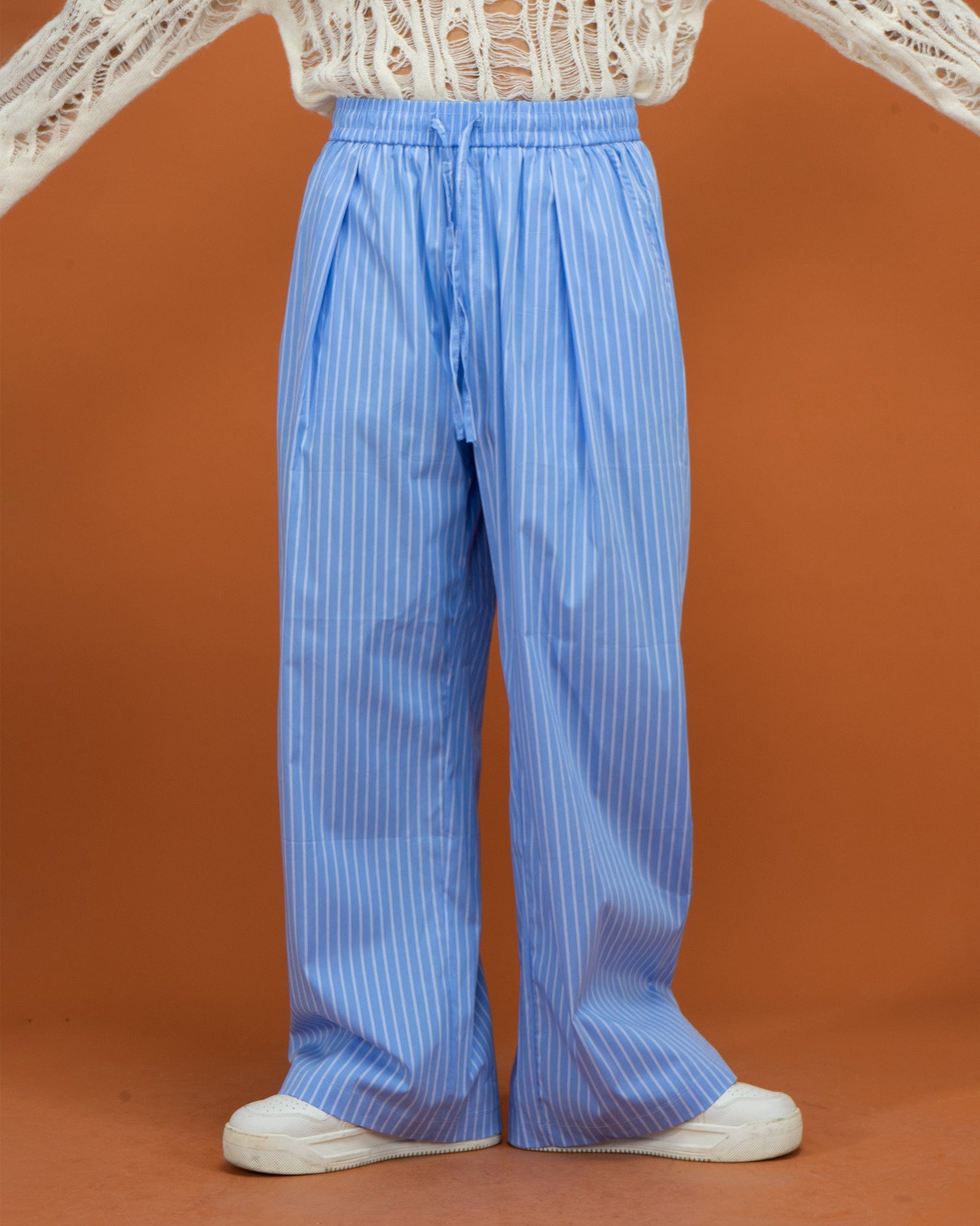 CLP Classic Striped Drawstring Wide-Leg Pants-Pants-Blue-S-Free Shipping Leatheretro