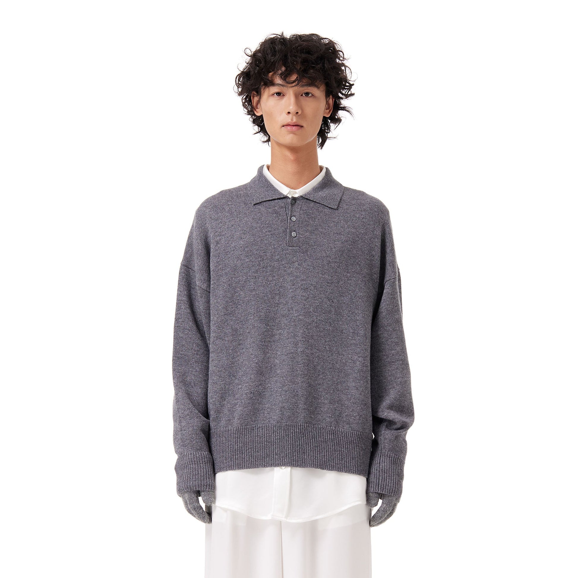 OUYANG WENJUN Classic Cashmere Polo Sweater-Sweater-M-Free Shipping Leatheretro