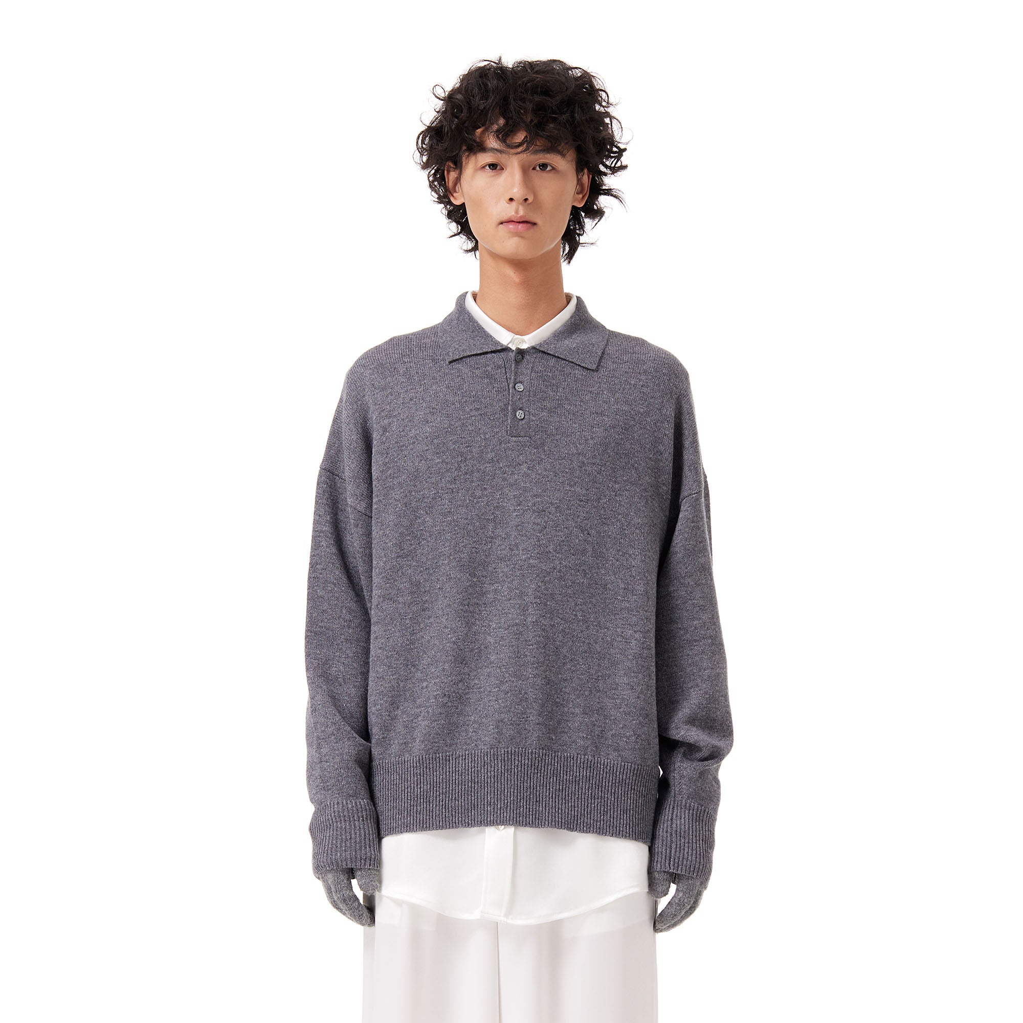 OUYANG WENJUN Classic Cashmere Polo Sweater-Sweater-M-Free Shipping Leatheretro
