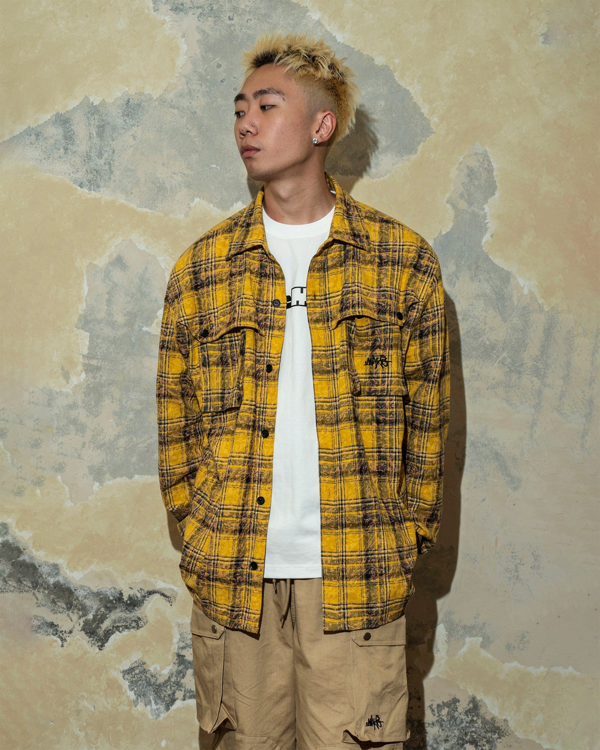 MAKEMORE Retro Plaid Shirt Yellow-Shirt-S-Free Shipping Leatheretro
