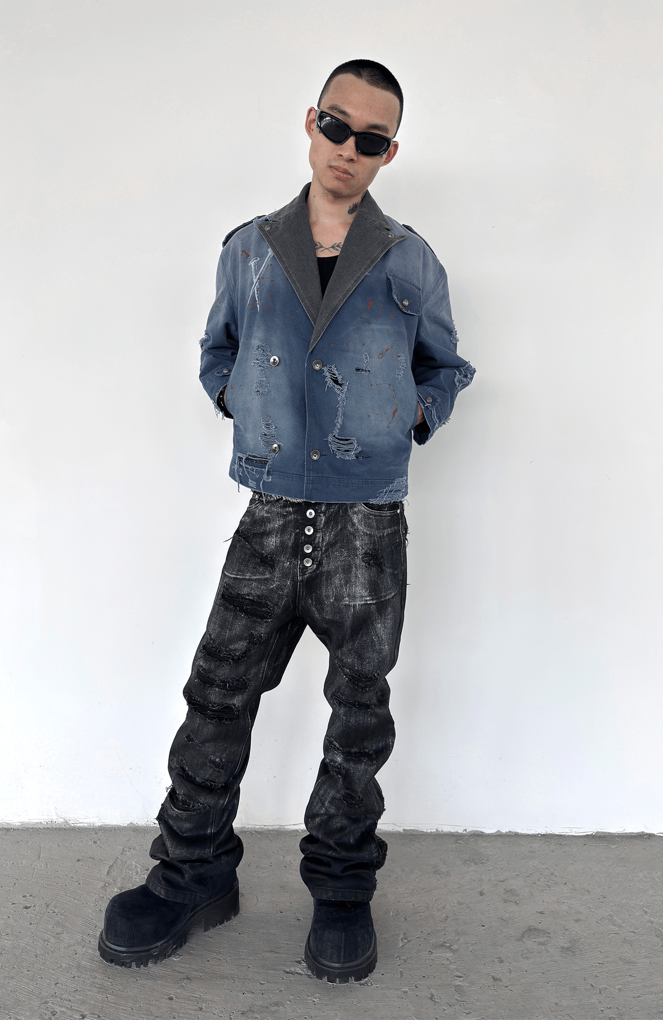 TECNINEGROUP Distressed Grunge Denim Jacket-Jacket-S-Free Shipping Leatheretro