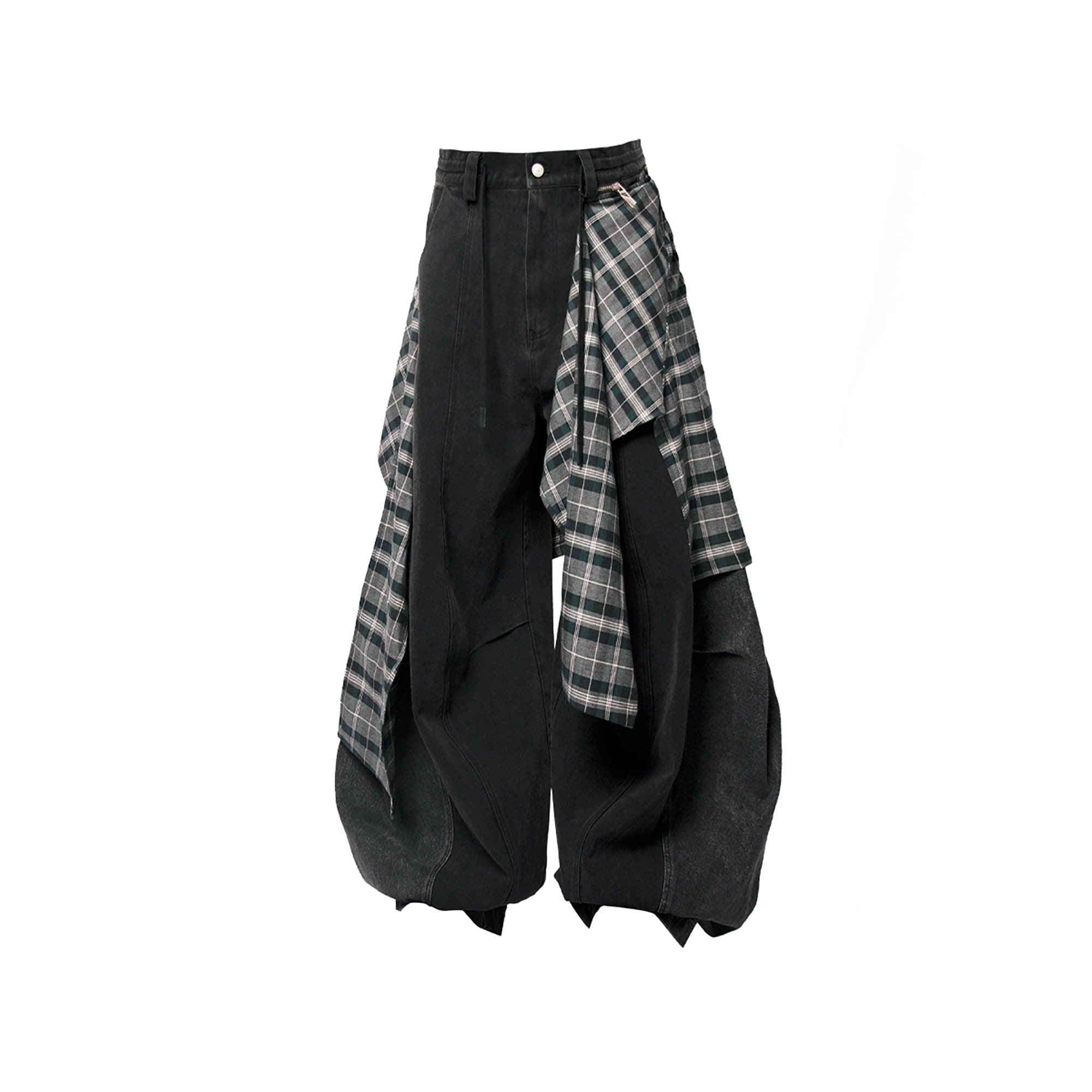 RELABEL Detachable Plaid Back Flap Spliced Jeans-Jeans-XS-Free Shipping Leatheretro