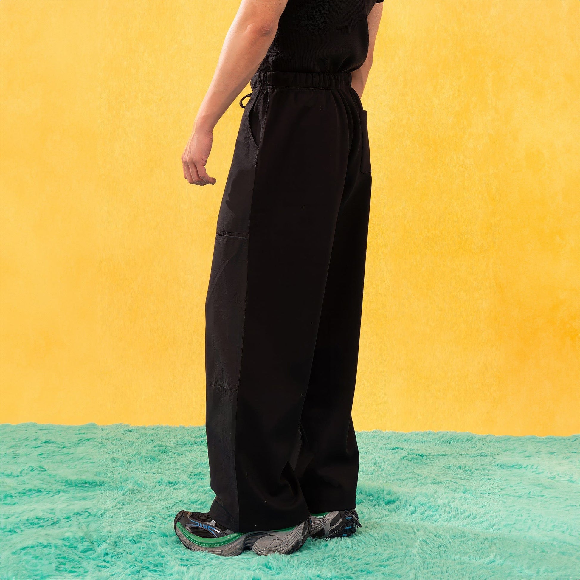 CLP Contrast Panel Drawstring Straight-Leg Pants-Pants-M-Khaki-Free Shipping Leatheretro