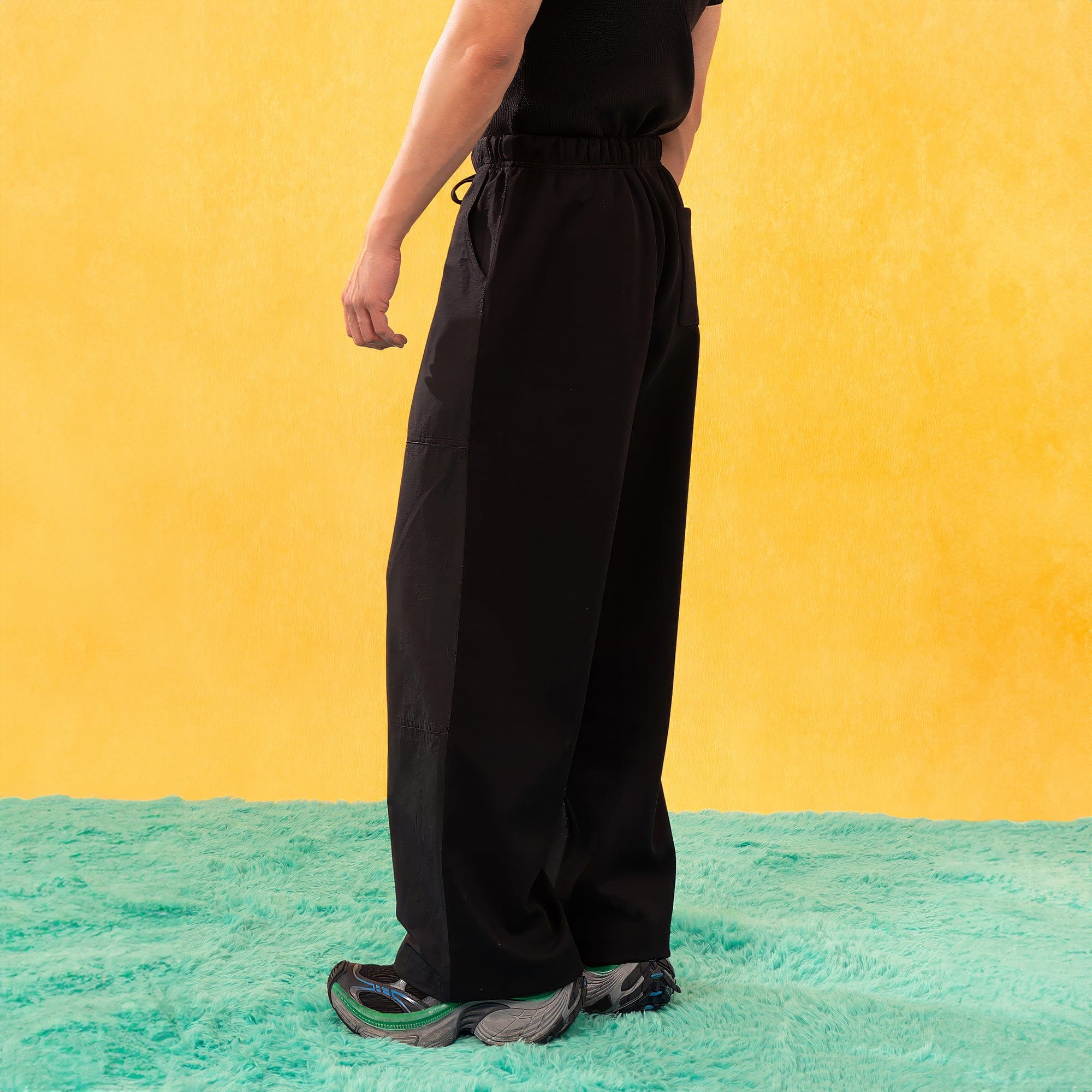 CLP Contrast Panel Drawstring Straight-Leg Pants-Pants-M-Khaki-Free Shipping Leatheretro