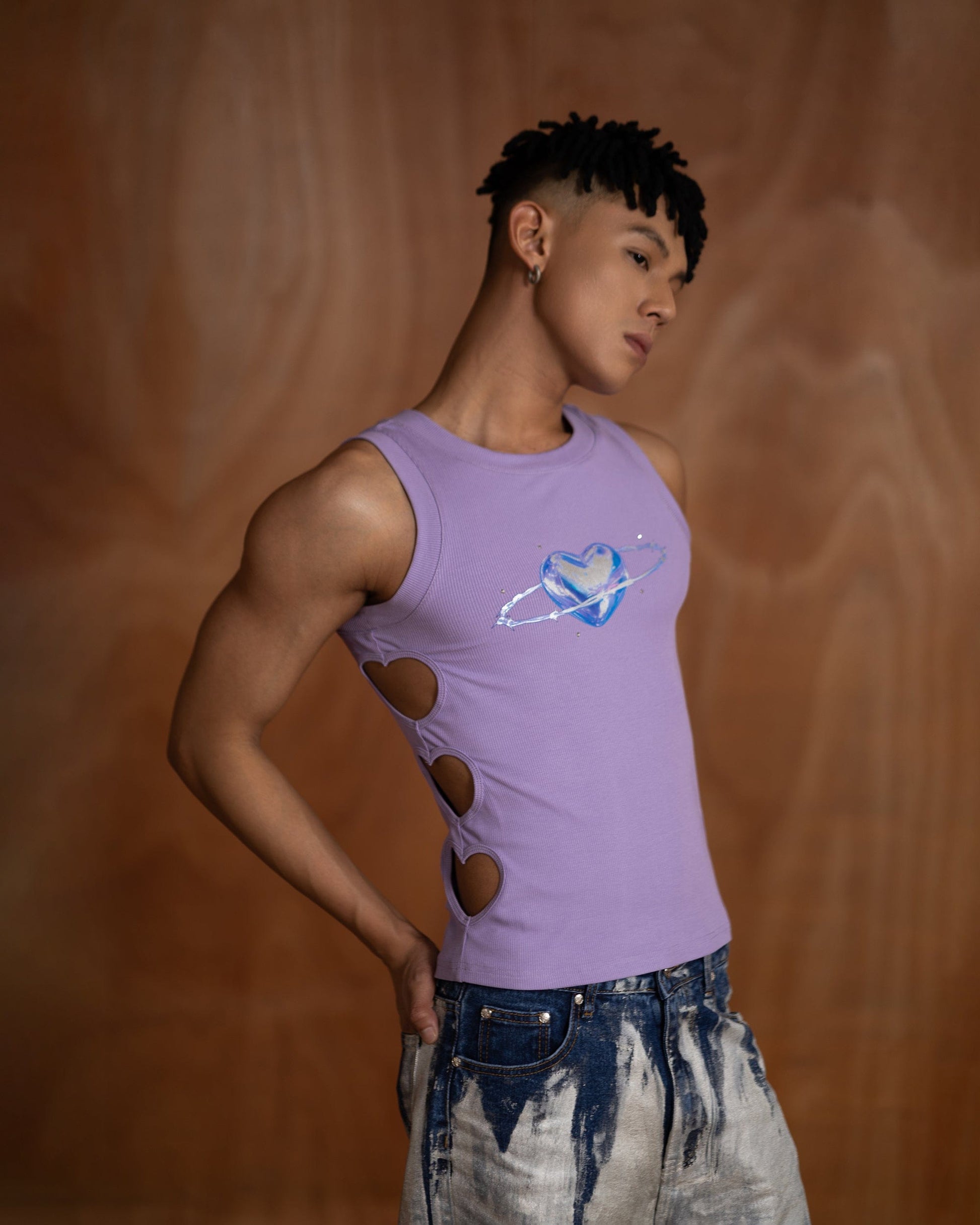 CLP Metallic Heart Slim Hollowed Tank Top Purple-Vest-XS-Free Shipping Leatheretro