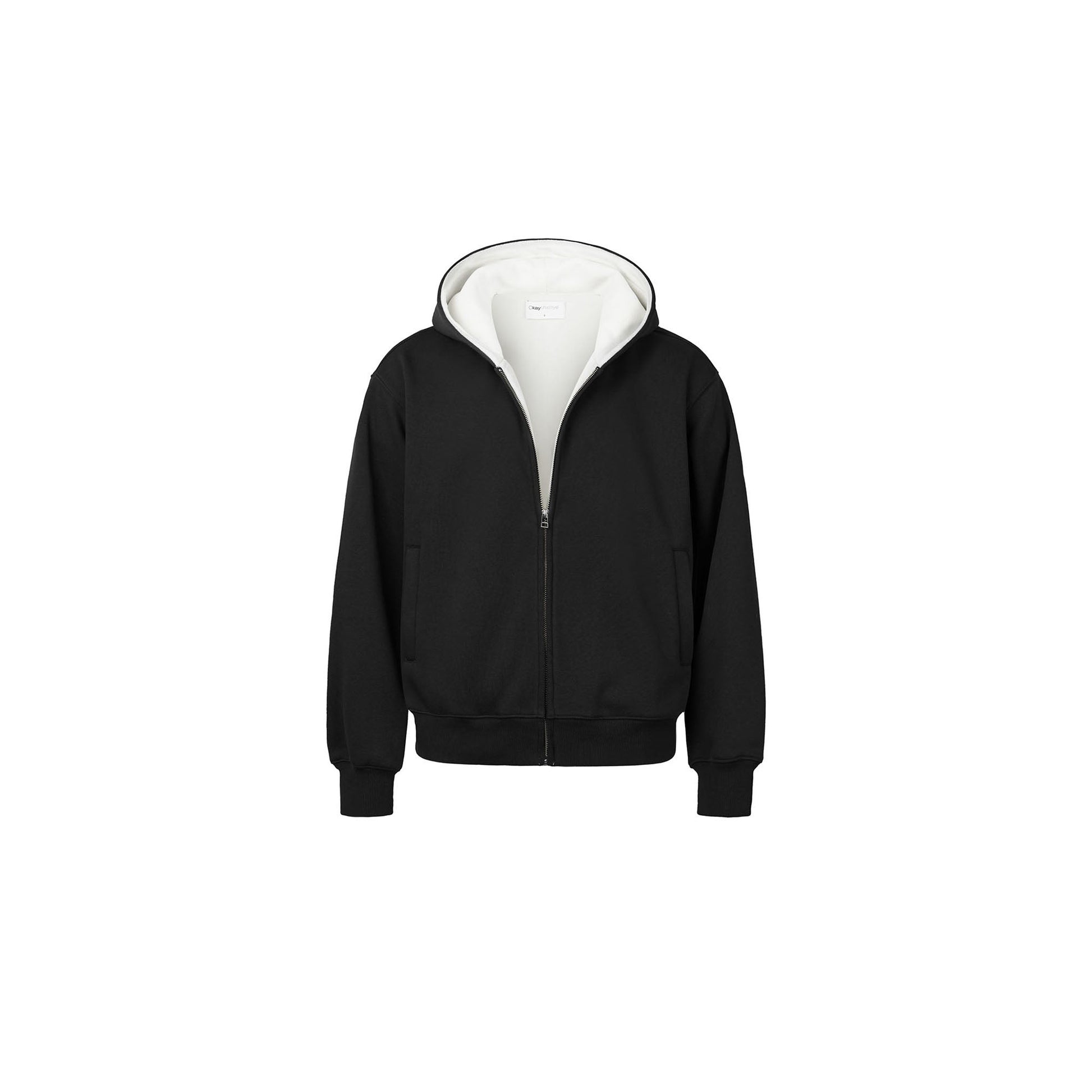 OKAYTHXBYE Essential Sherpa-Lined Boxy Zip Hoodie-Jacket-S-Dark Gray-Free Shipping Leatheretro