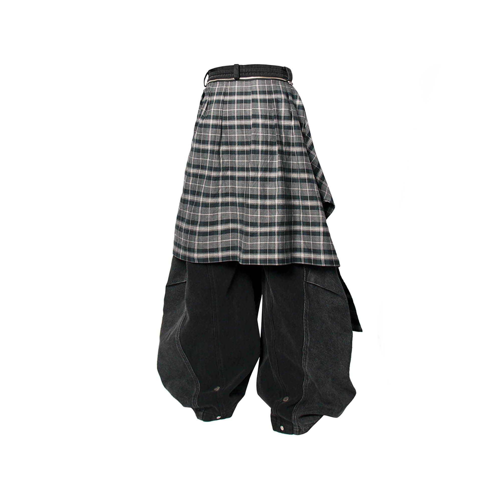 RELABEL Detachable Plaid Back Flap Spliced Jeans-Jeans-XS-Free Shipping Leatheretro