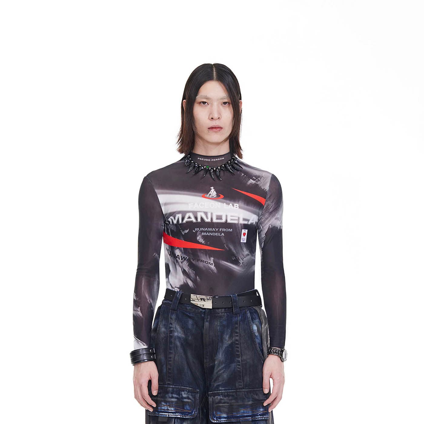 FACEONLAB Mandela Full Print Slim-Fit L/S T-Shirt-L/S Tee-Black-F1 (Female)-Free Shipping Leatheretro