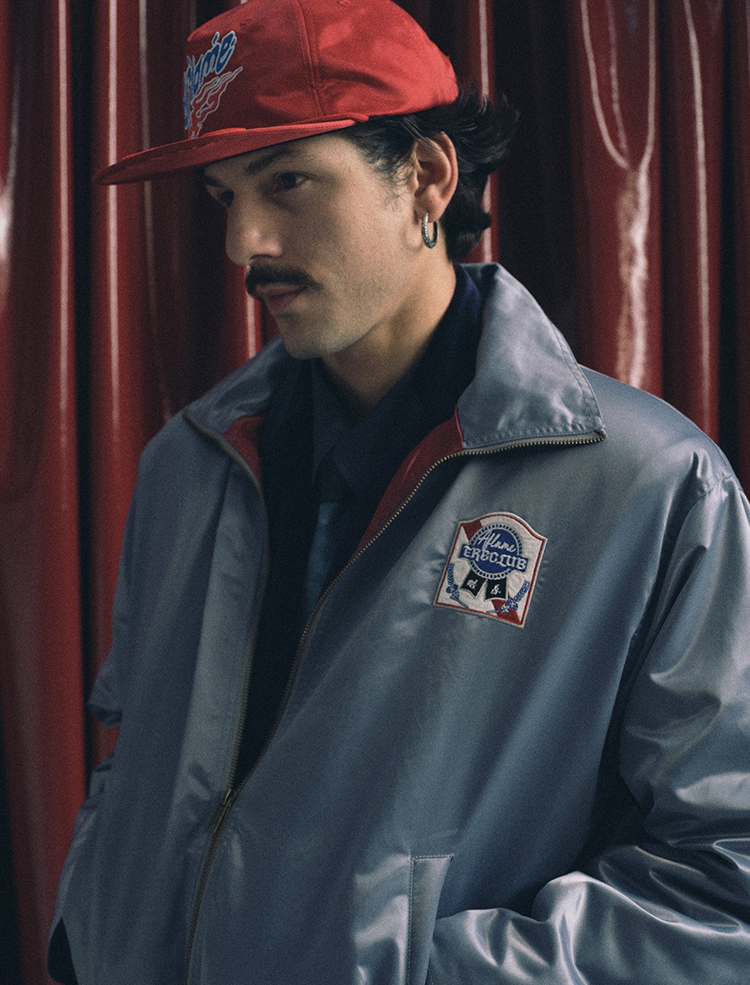 TRECLUB Retro Satin Badge-Patch Blouson-Jacket-S-Blue-Free Shipping Leatheretro