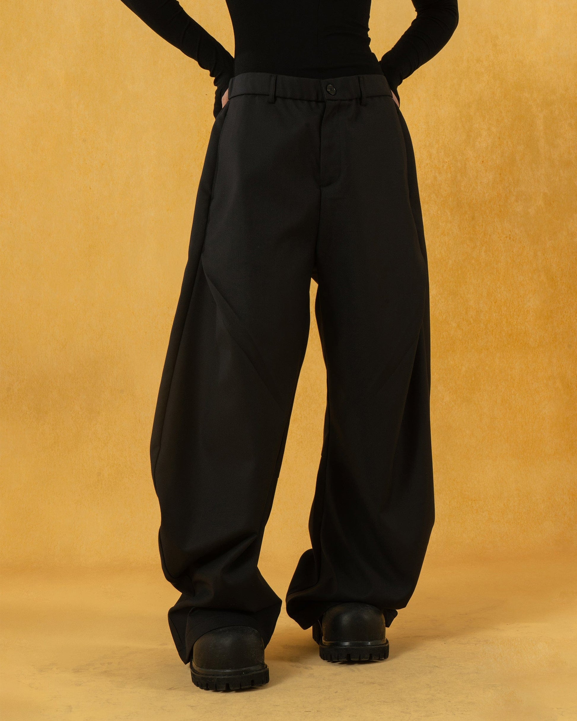 CLP Curved Crinkled Floor-Length Trousers-Pants-S-Free Shipping Leatheretro