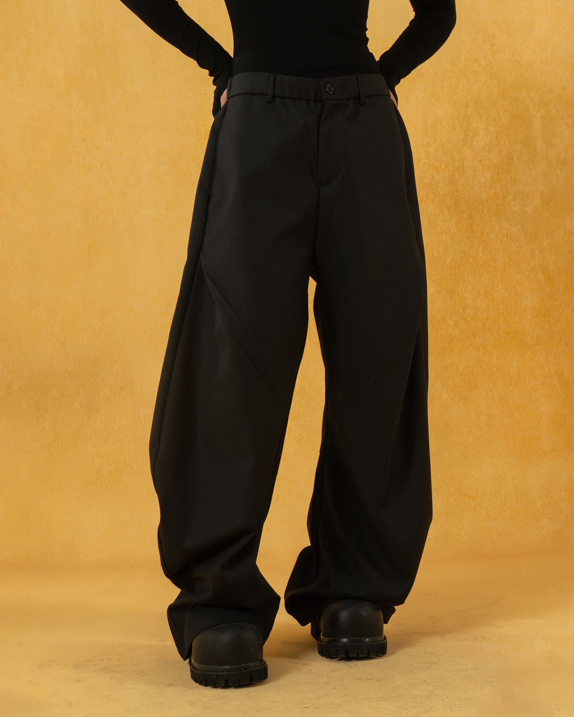 CLP Curved Crinkled Floor-Length Trousers-Pants-S-Free Shipping Leatheretro