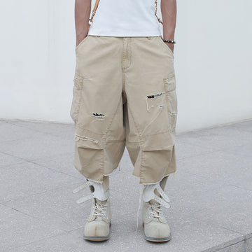 STEEPC Ripped Multi-Pocket Spliced Shorts-Shorts-S-Khaki-Free Shipping Leatheretro