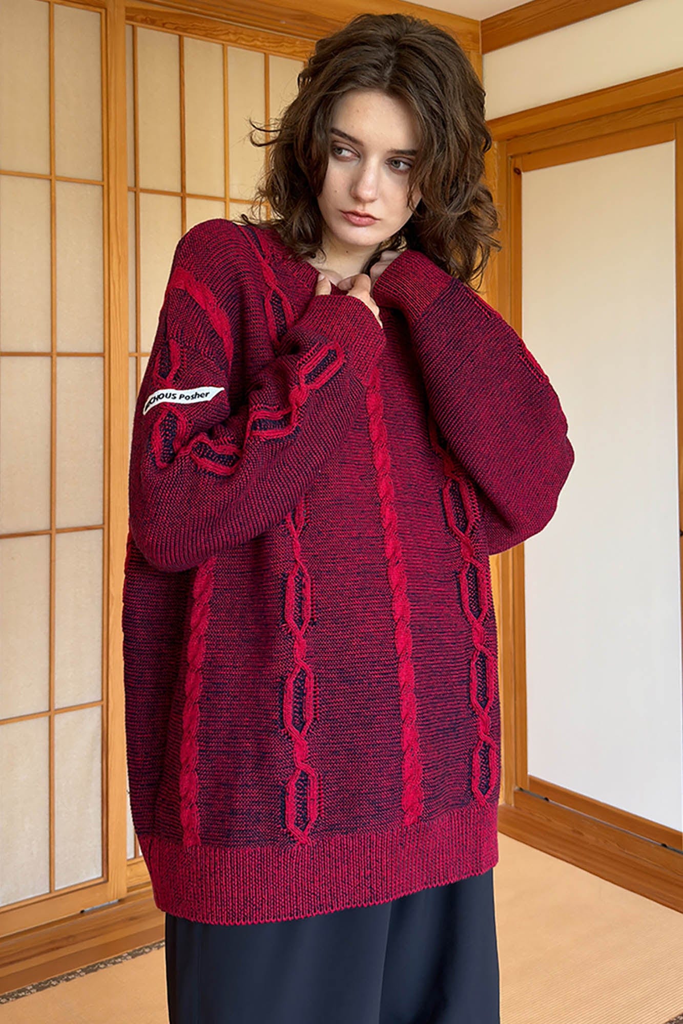 MIICHOUS Helsinki Oversized Cable Sweater-Sweater-S-Red-Free Shipping Leatheretro