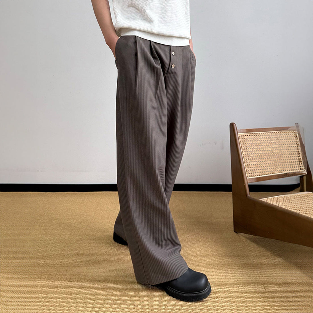 KREATE Pinstriped Pleated Trousers-Pants-S-Free Shipping Leatheretro