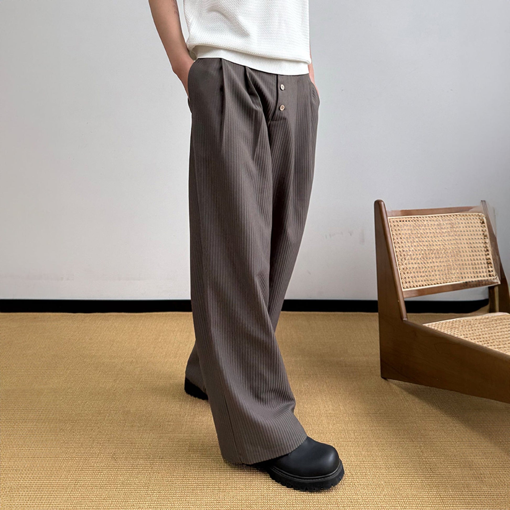 KREATE Pinstriped Pleated Trousers-Pants-S-Free Shipping Leatheretro