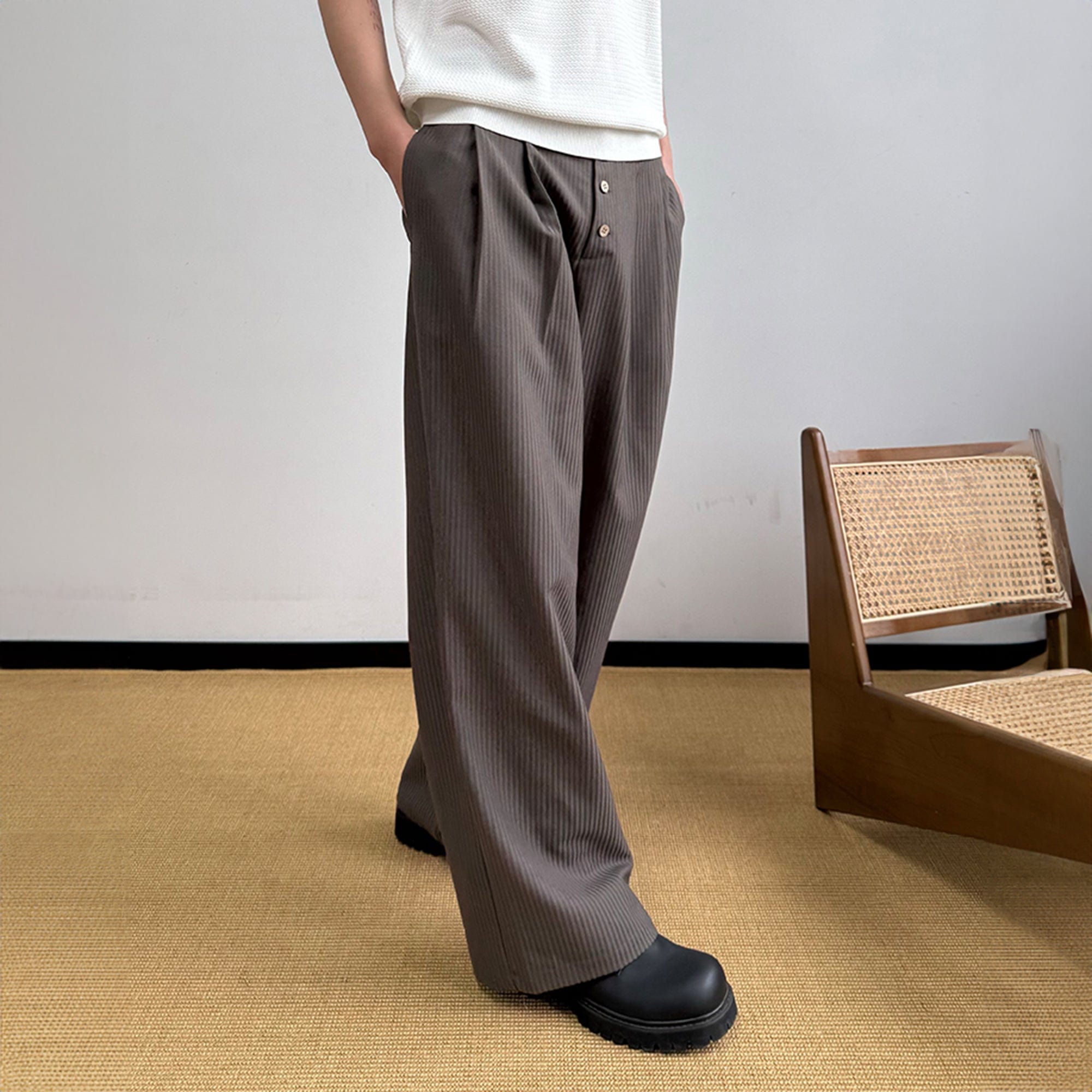 KREATE Pinstriped Pleated Trousers-Pants-S-Free Shipping Leatheretro