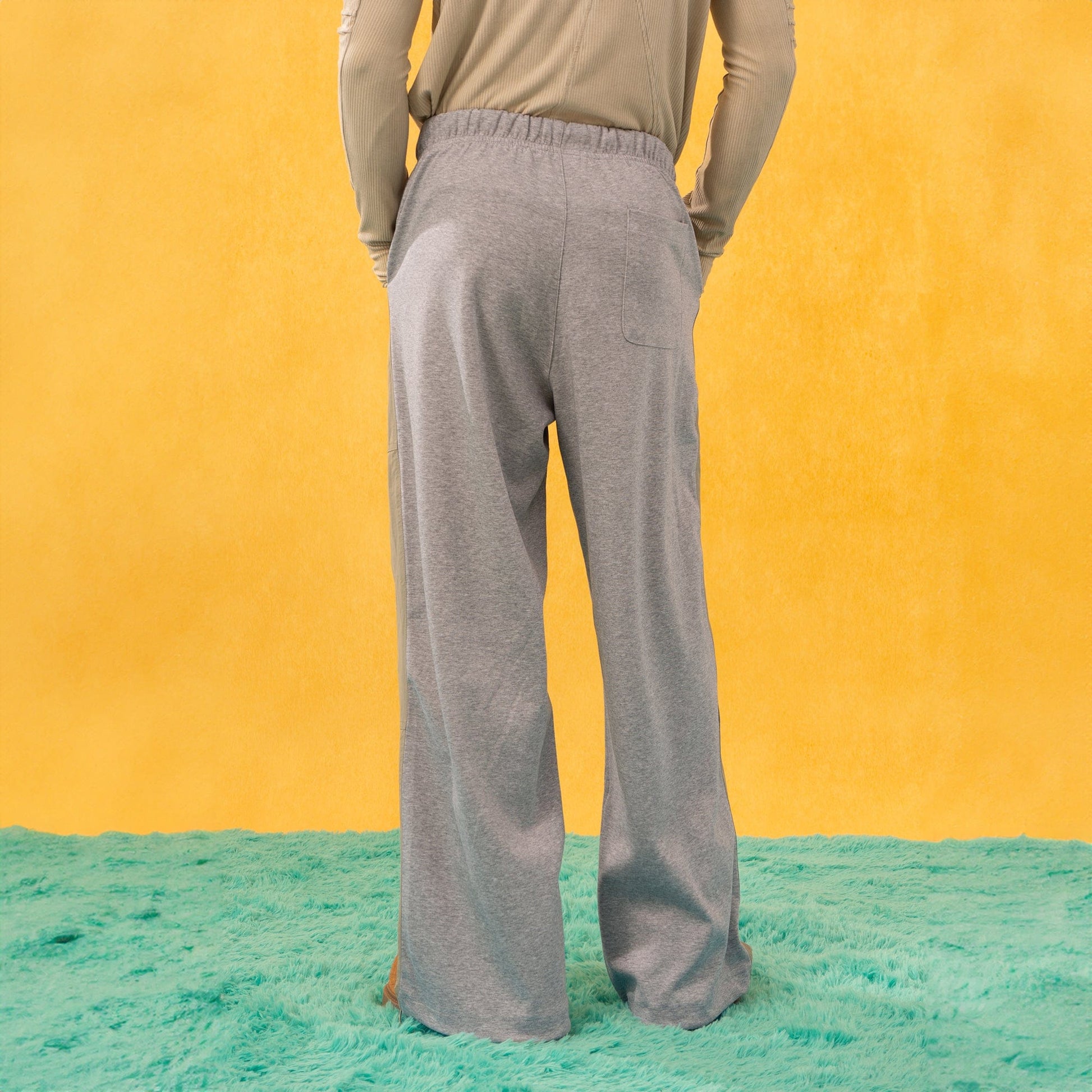 CLP Contrast Panel Drawstring Straight-Leg Pants-Pants-M-Khaki-Free Shipping Leatheretro