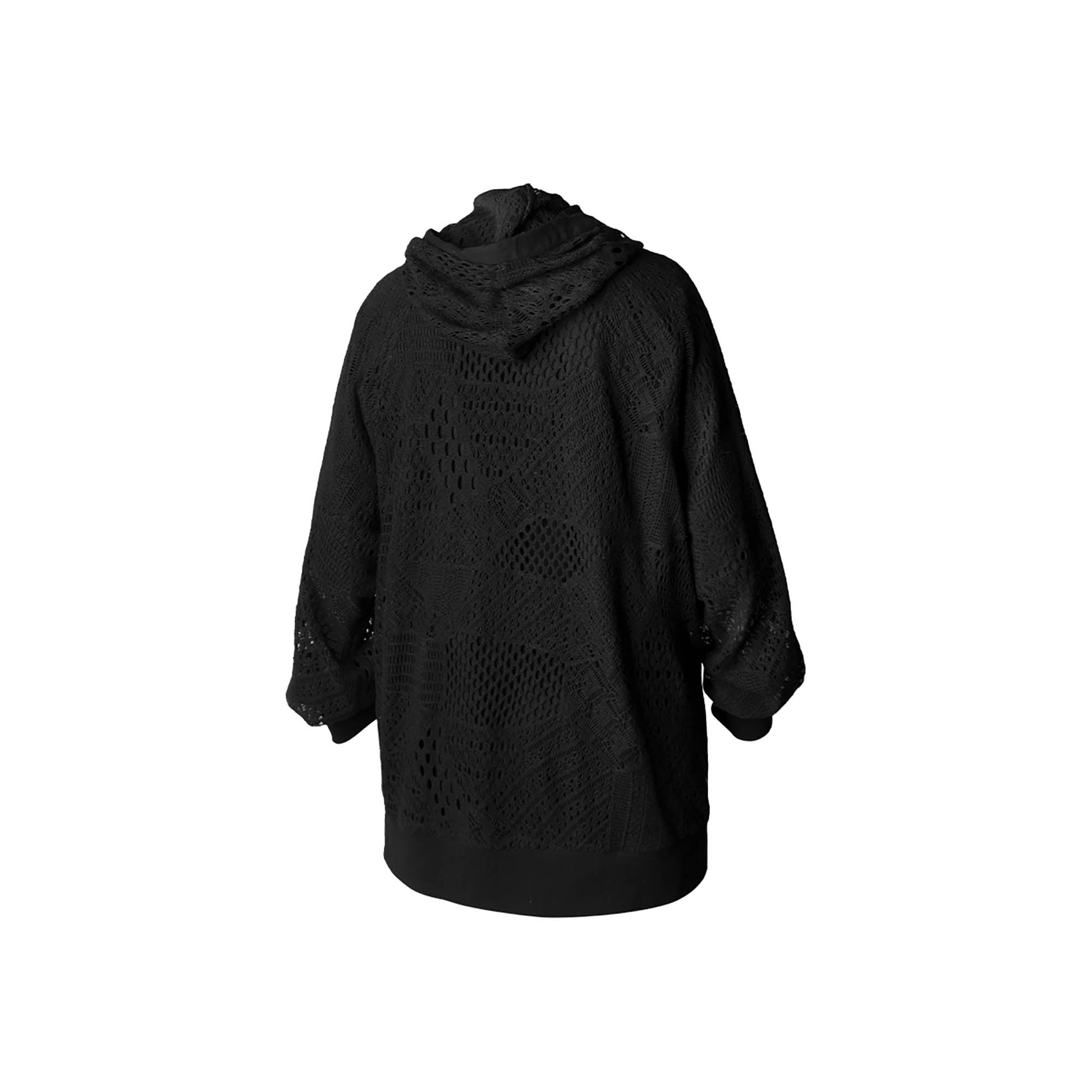 RELABEL Patchwork Crochet Mesh Zip-Up Hoodie-Jacket-XS-Black-Free Shipping Leatheretro