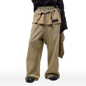 CYCYCY Layered Raw Edge Wide-Leg Sweatpants Khaki-Pants-S / 23"-Free Shipping Leatheretro