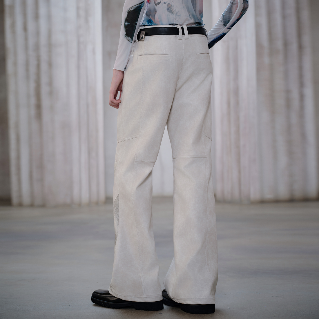 FACEONLAB Panel Armored Faux Leather Biker Pants White-Pants-M (Preorder)-Free Shipping Leatheretro