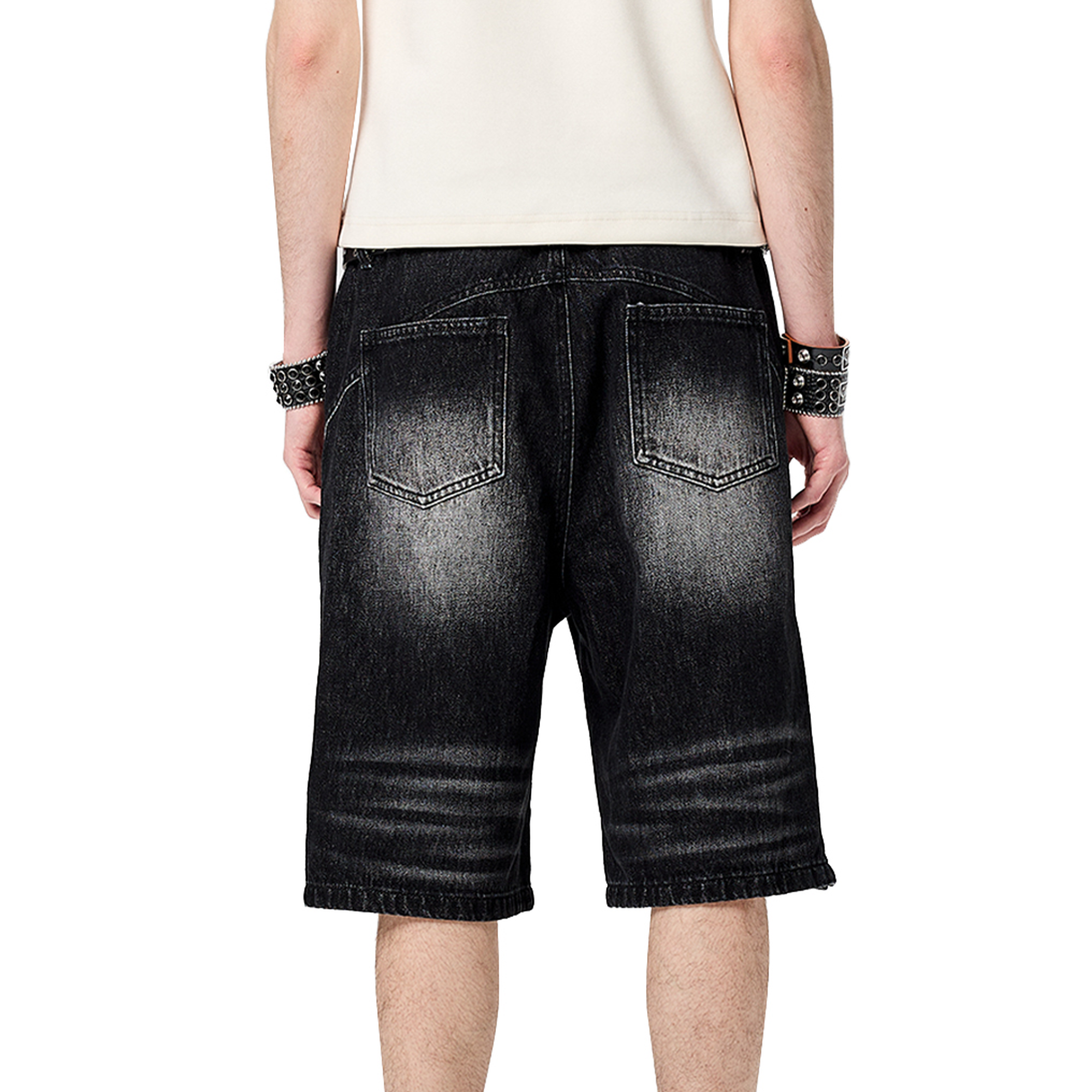 CYCYCY Retro Washed Paneled Denim Shorts-Shorts-XS / 28“-Free Shipping Leatheretro