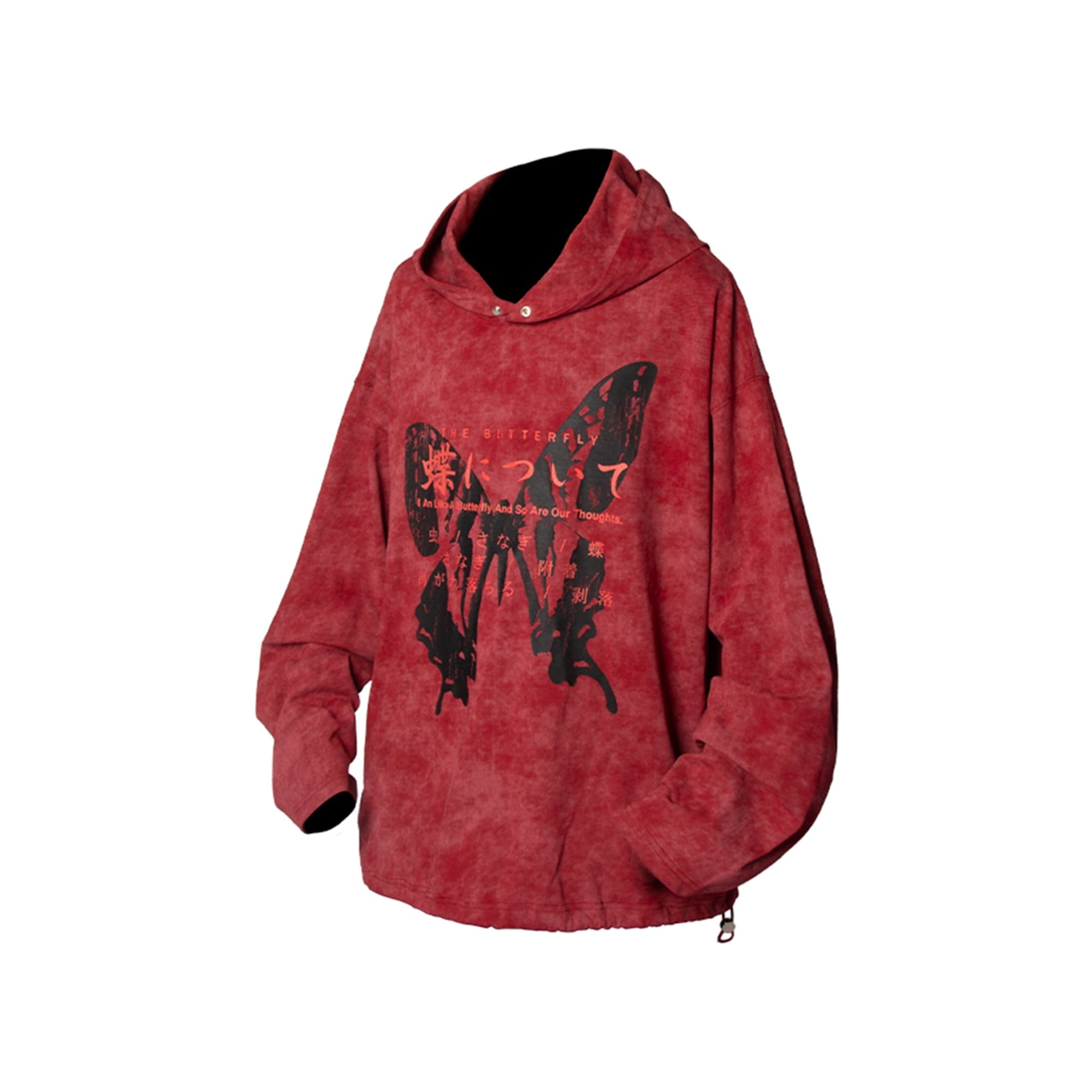 RELABEL Butterfly Buttoned Faded Hoodie-Hoodie-S-Dark Grey-Free Shipping Leatheretro